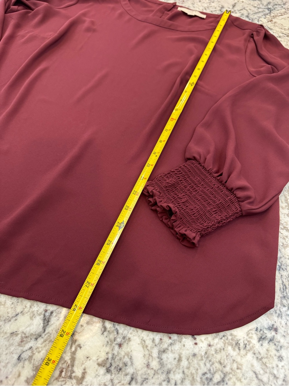 LOFT Plus Burgundy Smocked Cuff Blouse Size 16 - Picture 7 of 11